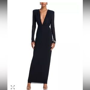 NWT $128 AFRM Black Plunging V-Neck Long Sleeve Maxi Dress, power mesh fabric Sm